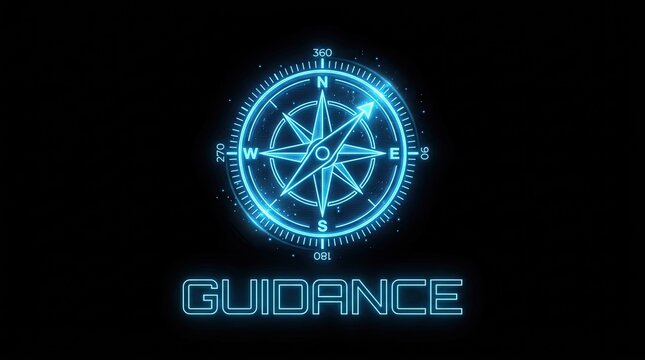 Digital Compass with Futuristic Neon Blue Glow Guiding Business Strategy and Navigation Concept