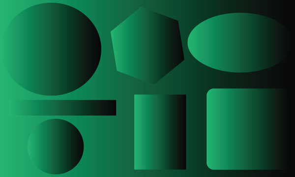 Set of various geometric shapes with a smooth dark green gradient background design element Vector, illustration