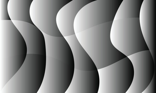 Abstract background with smooth flowing wave shapes in black and white gradient colors Vector, illustration