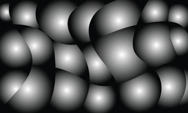 Abstract background with overlapping glowing circles in black and white pixelated style Vector, illustration