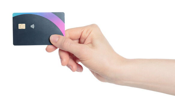 Hand holding a Mastercard bank card, isolated on transparent background. Payment card for online banking, cashless payment and finance concepts