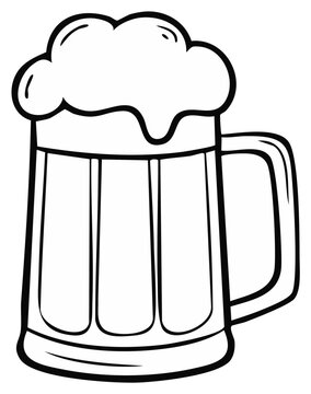 Simple Line Art Illustration of a Tall Mug Overflowing with Frothy Beer