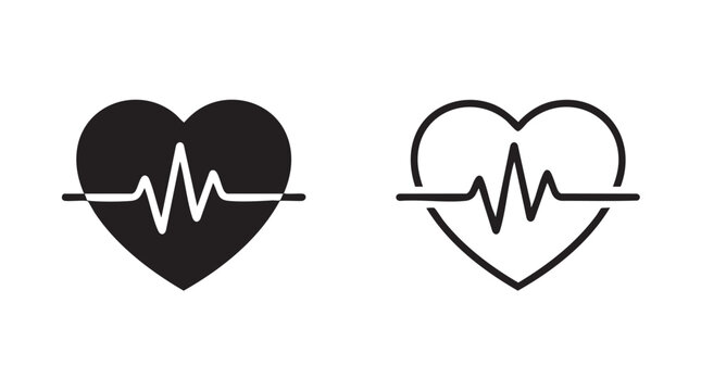 heart silhouette with ekg line art vector icon silhouette witn line art vector icon