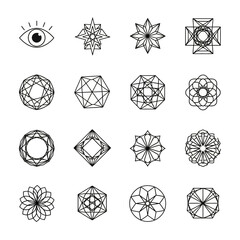 Fototapeta premium Sleek Black and White Geometric Sacred Symbols and Intricate Star Polygons Art Collection for Spiritual Designs