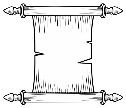 Ancient parchment scroll illustration features detailed ornamentation and blank space suitable for messages historical declarations decrees or maps drawing.