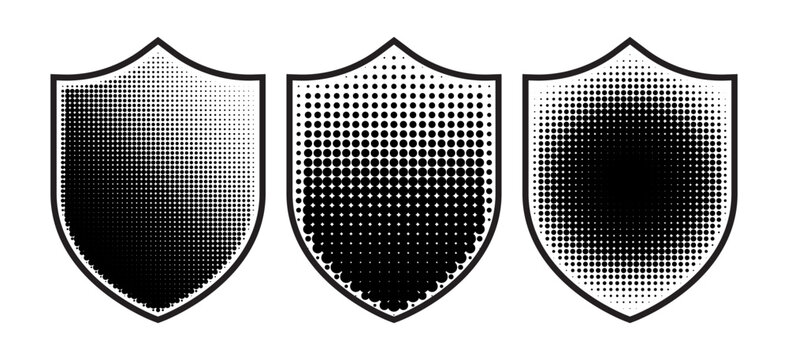 Halftone shield collection displaying security and protection concepts