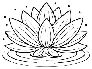 Fototapeta premium Outline drawing of a lotus flower blooming on water with ripples and small dots