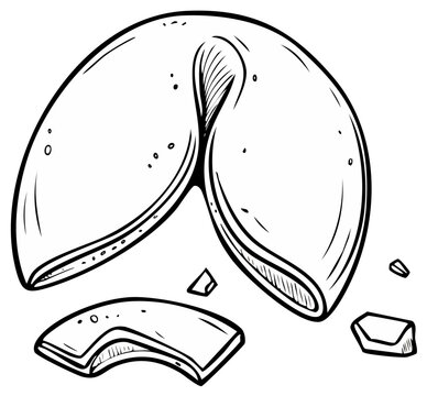 Fortune cookie sketch with broken pieces illustration