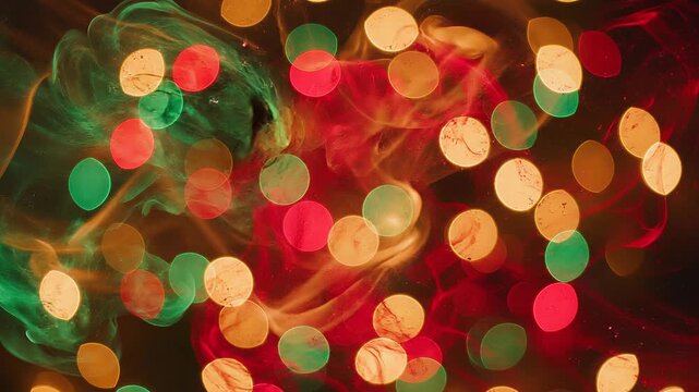 Festive Christmas Abstract Bokeh Lights with Flowing Colorful Smoke Animation Holiday Background for Seasonal Celebration and Winter Motion Graphics