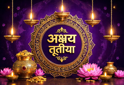 Beautiful diya lamps and golden decorations for akshay tritiya festival celebration scene