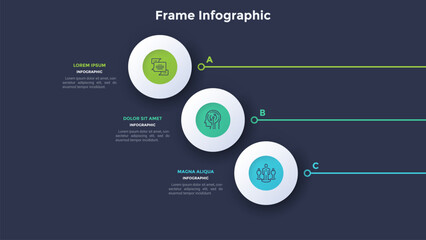 Plakat Modern circular infographic template with three steps for business presentation. Vector illustration layout design with icons and text placeholders for data visualization and company workflow.