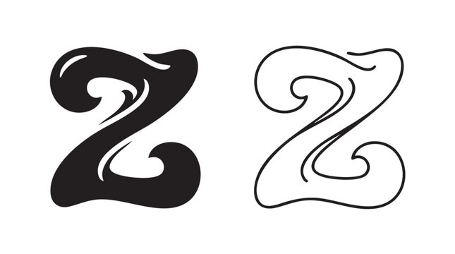 silhouette witn line art vector icon of bubble letter z featuring z, typography, design
