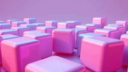 Obraz premium Pink cubes fill frame, creating abstract pattern. Soft lighting, gradient background enhances visual depth. Minimalist design.