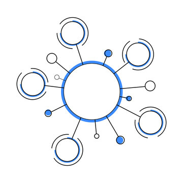 Abstract blue and black circular network diagram with central node and multiple connected points.
