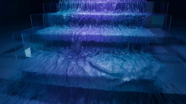 Water Feature with Blue Lighting Effect.