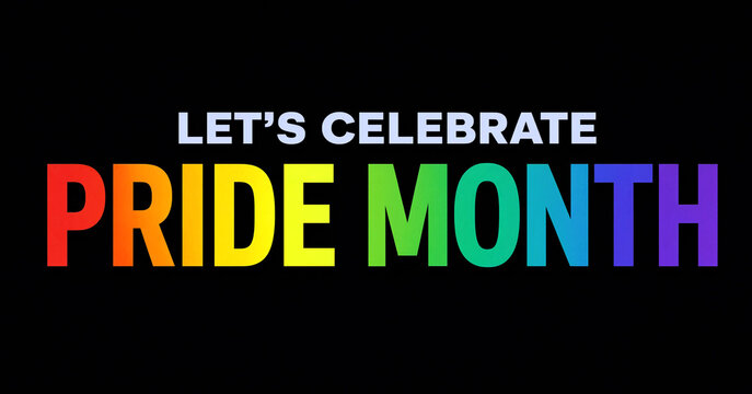 Colorful pride month celebration text design with vibrant rainbow colors and bold typography