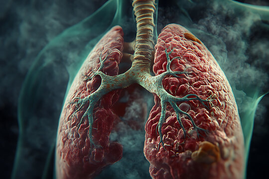 Pneumonia. Medical illustration of the consequences of pneumonia.