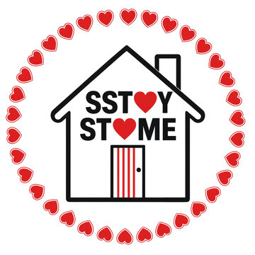 Cute house illustration with hearts and sstoy stome text perfect for love home and family designs