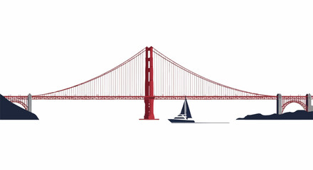 Fototapeta premium Iconic red suspension bridge with sailboat in the bay