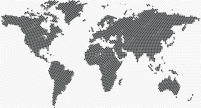 Abstract World Map Made of Small Circles Pattern halftone texture