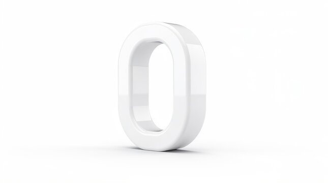 Glossy White Zero Number Isolated on Transparent Background