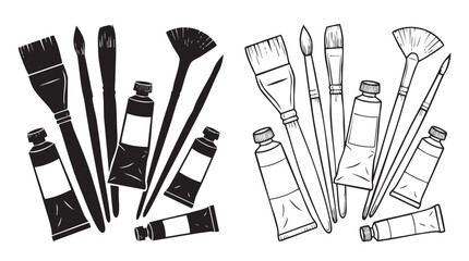 paintbrushes and tubes silhouette with line art vector icon silhouette witn line art silhouette witn line art vector icon © Shamsul