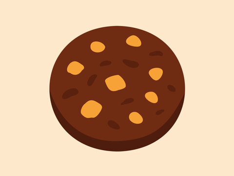 Flat vector chocolate chip cookie with nuts for cafe menus, dessert branding, and baking projects.