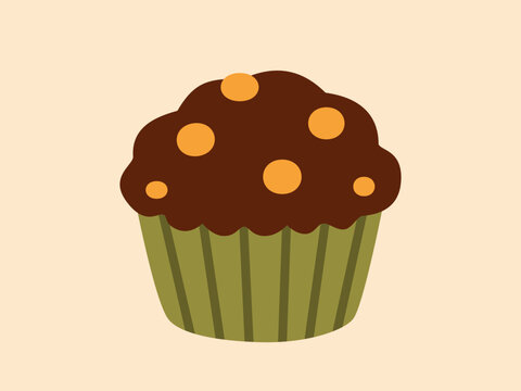 Flat vector chocolate muffin cupcake for cafe menus, dessert branding, and baking projects.