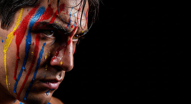 Boxer throwing a powerful punch surrounded by a burst of colorful paint splash, representing intensity and athletic strength