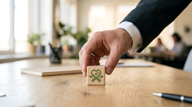 Business Hand Selecting Green Charity and Social Support Icon