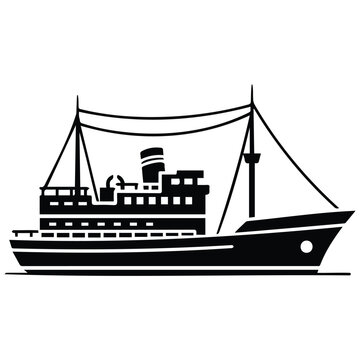 Old cargo ship vector silhouette illustration line art transport vessel graphic.