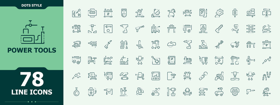 Power Tools simple icon set. Minimal thin line web icons set. Contains outline symbols like industrial, machine, industry, electric, tools. Vector collections. Hardware icon set.