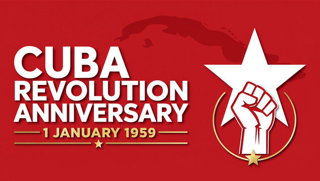 Cuba revolution anniversary celebration graphic with raised fist in star emblem on red background revolution anniversary independence celebration