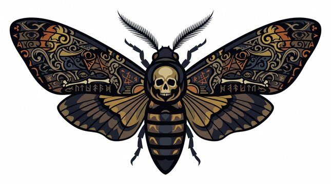 Death's Head Moth With Skull Face and Esoteric Wing Patterns