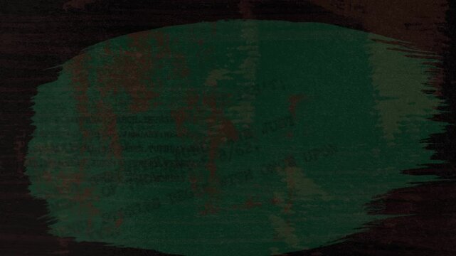 Dynamic abstract green-burgundy background with a grunge texture of broad brush strokes and handwritten doodles and fragments of printed text on a retro-style typewriter, creative cyclic animation.