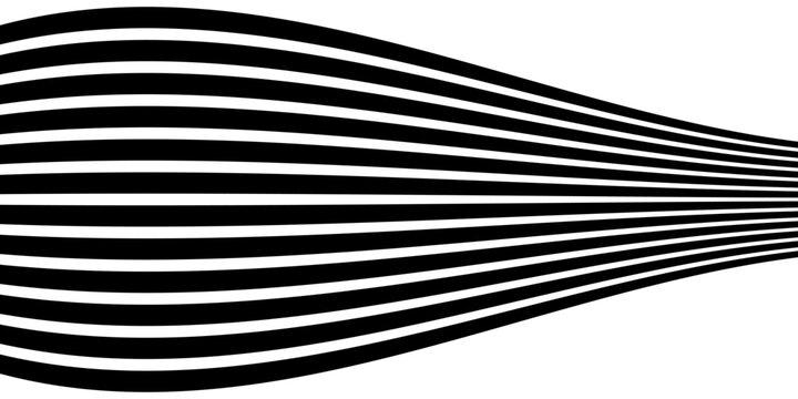 Black on white abstract perspective line wave stripes with 3d dimensional effect isolated on white.