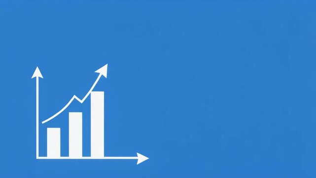 Growing bar graph animation on blue background showing upward trend during business growth cycle