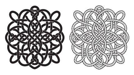 silhouette with line art vector icon rope knot pattern illustration © Shamsul