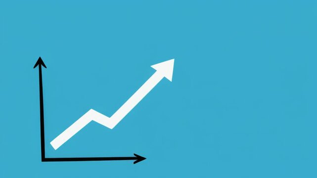 Growing financial graph with animated line and dot showing upward trend against blue background