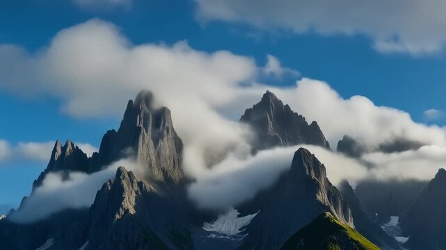 Clouds flowing over sharp peaks in Zhangjiajie national forest