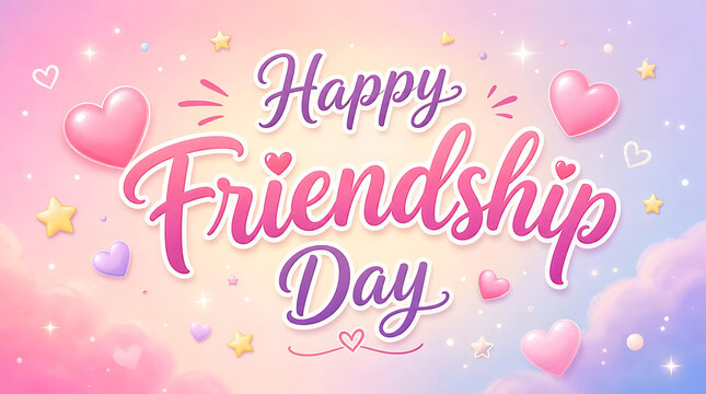 Cute Happy Friendship Day Design with Decorative Elements for Social Media