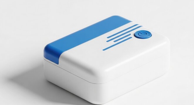 Modern white and blue portable air purifier device with sleek design and button control