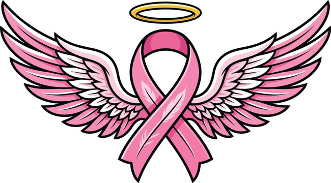 Breast Cancer Awareness Angel Wings Pink Ribbon SVG | Survivor Memorial October T Shirt Design