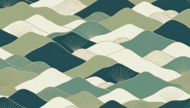 Abstract Landscape Pattern with Rolling Hills and Fan Shapes.