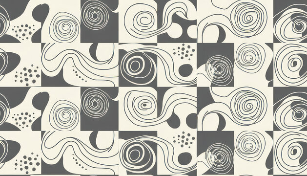 Abstract organic shapes and lines pattern seamless background.