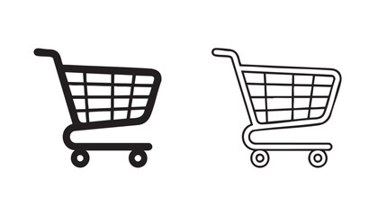 shopping cart silhouette with line art vector icon featuring grocery, retail, store © Shamsul