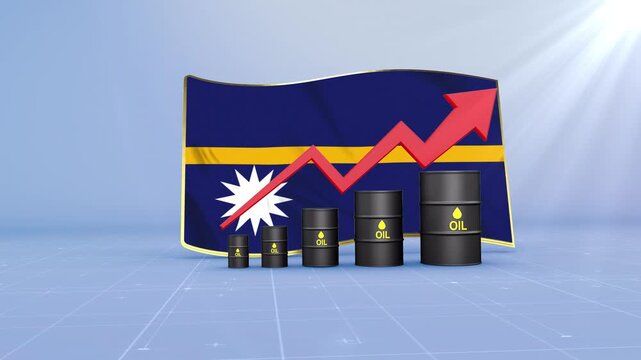 Nauru Oil Price Rising with Oil Barrels Upward Red Arrow and 3D Financial Data Visualization Graphs for Economy and Business Concept