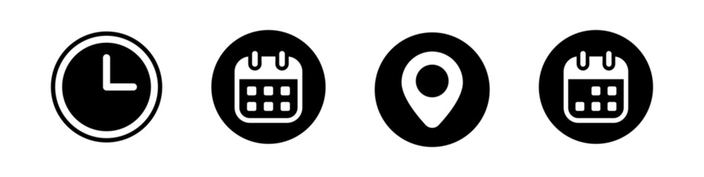 Address time and calendar vector icon set. Date time location icons collection. 