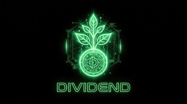 Cryptocurrency dividend and investment growth concept. Digital futuristic finance technology illustration.