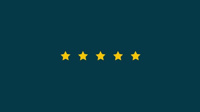 Special with rating star icon animation. Golden glowing five star flat symbol animation with transparent, Customer feedback, 5 star rating, 4k quality animation video.
